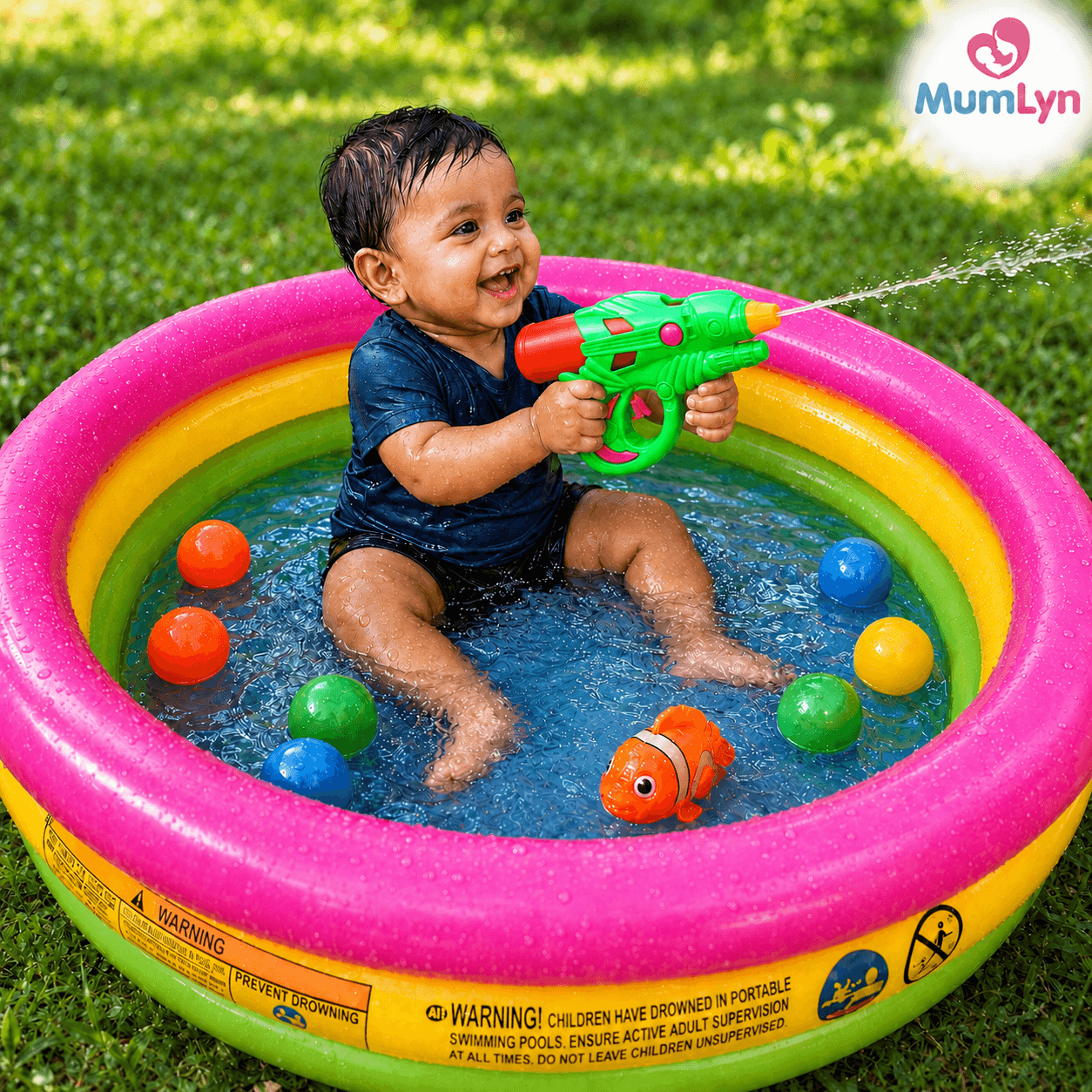 Intex Wet Set Collection Baby Swimming Pool – 34 x 10 inch (free watergun, balls & Manual pumper), 1–3 Years