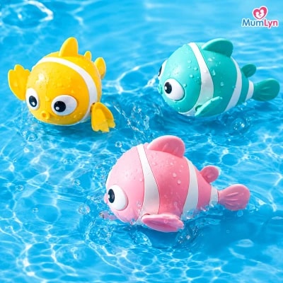 1pc Clockwork Swimming Clown Fish Bath Toy for Kids – Random Colour