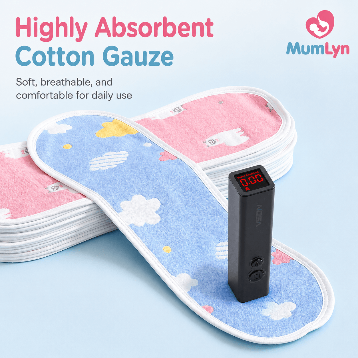 Washable 6-Layer Cotton Gauze Baby Diaper Insert Pad – 31×14cm – 1pc