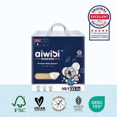 Aiwibi Premium Natural Newborn Diapers NB 0–5kg – 22 Pcs