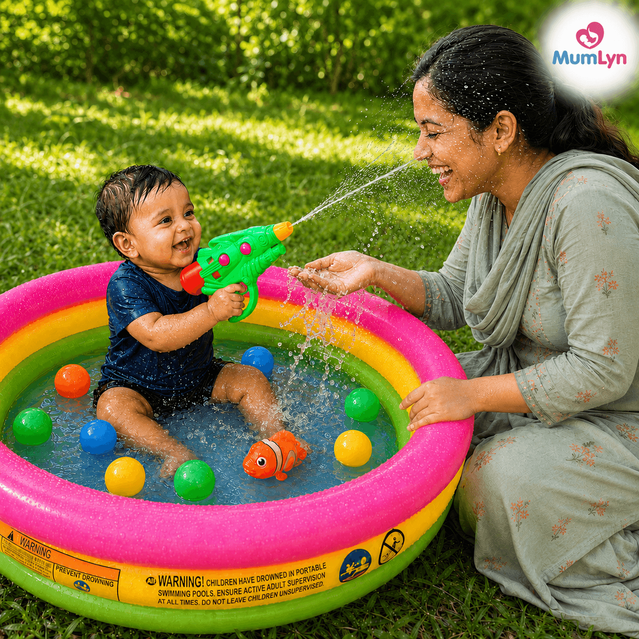 Intex Wet Set Collection Baby Swimming Pool – 34 x 10 inch (free watergun, balls & Manual pumper), 1–3 Years