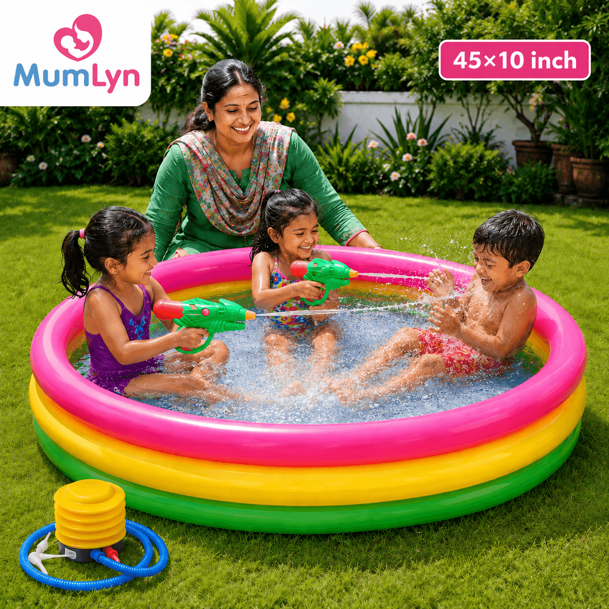 Intex 45×10 Inch Inflatable Kids Swimming Pool Combo with 2 Water Guns, 30 Balls & Manual Pumper
