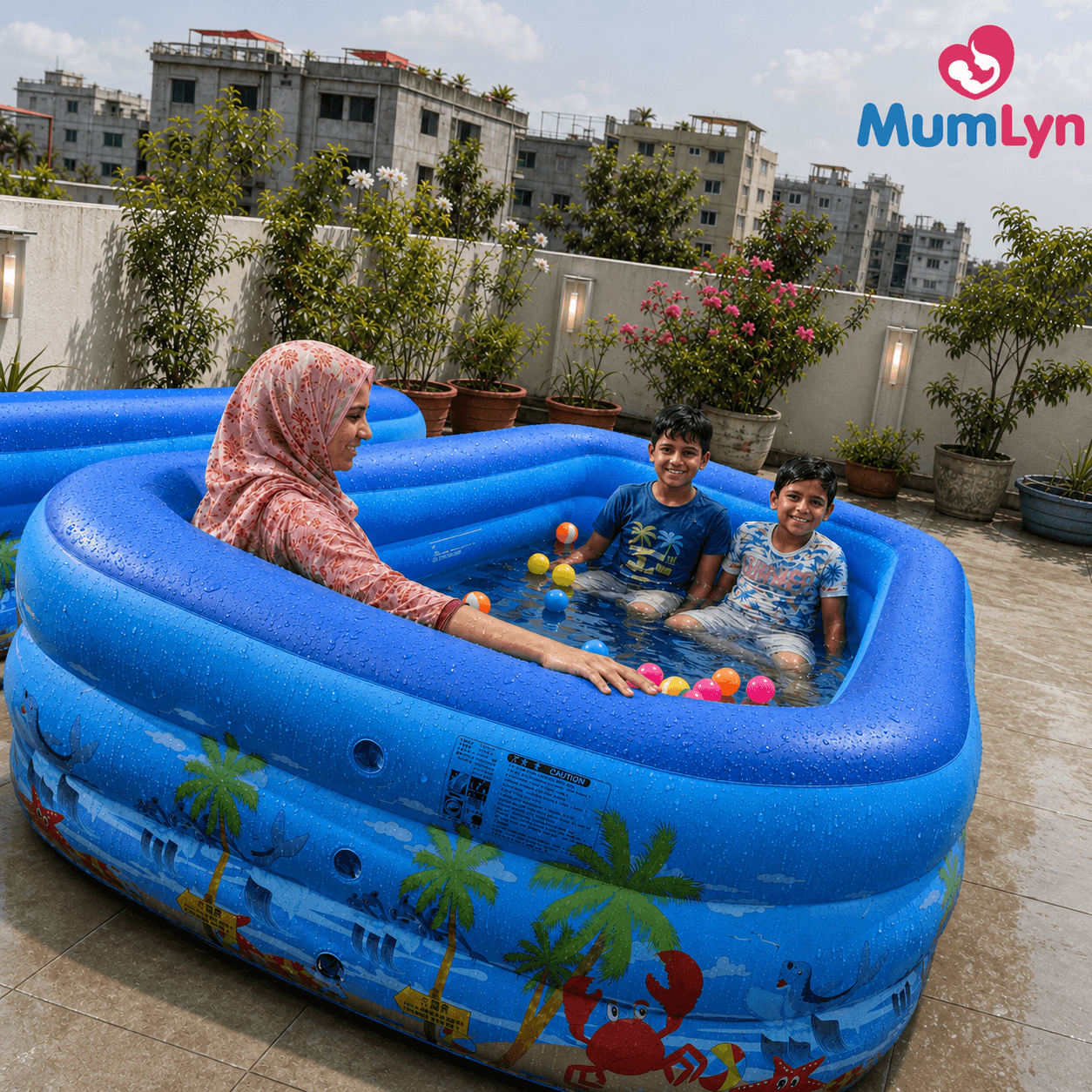 8.2 ft Big Family Size Pool – Free Automatic Bubble Gun, Electric Pump & 30 Colourful Balls Included