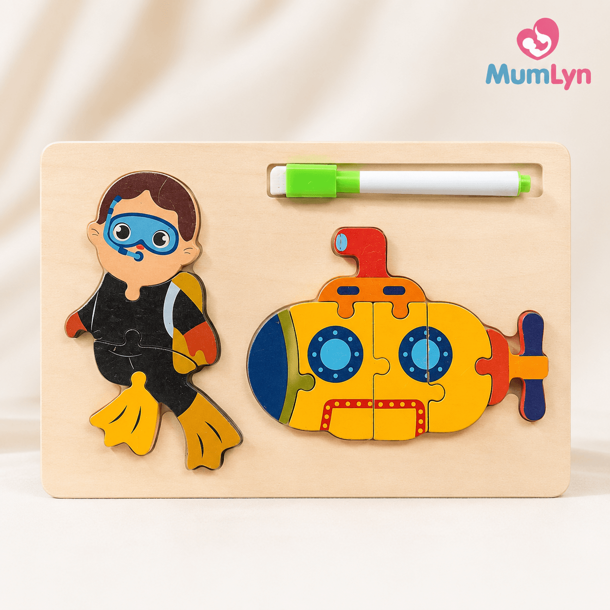 2-in-1 Wooden Puzzle & Drawing Board for Kids