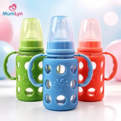 Minitree Glass Regular Neck Feeding Bottle with Handle 120ml