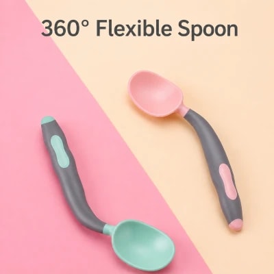 1 Pair Elasticity Silicone Children’s Training Spoon Set