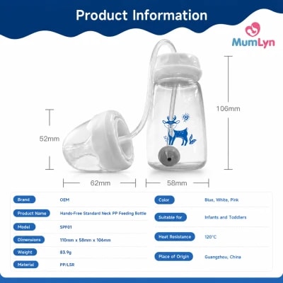 Hands-Free Baby Feeding Bottle 150ml with Straw – 1pc