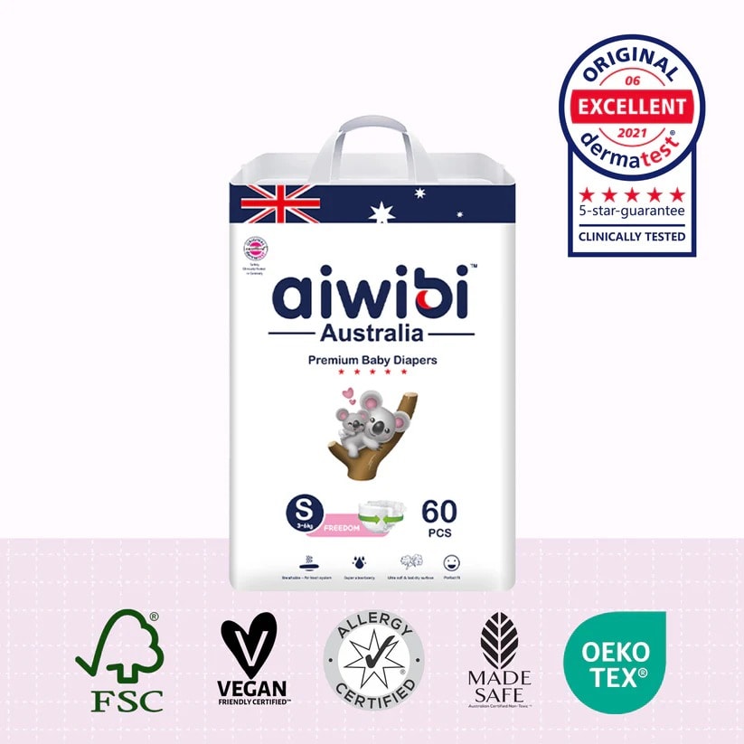 Aiwibi Comfy Soft Baby Diapers S(small) 60Pcs (4-8)kg