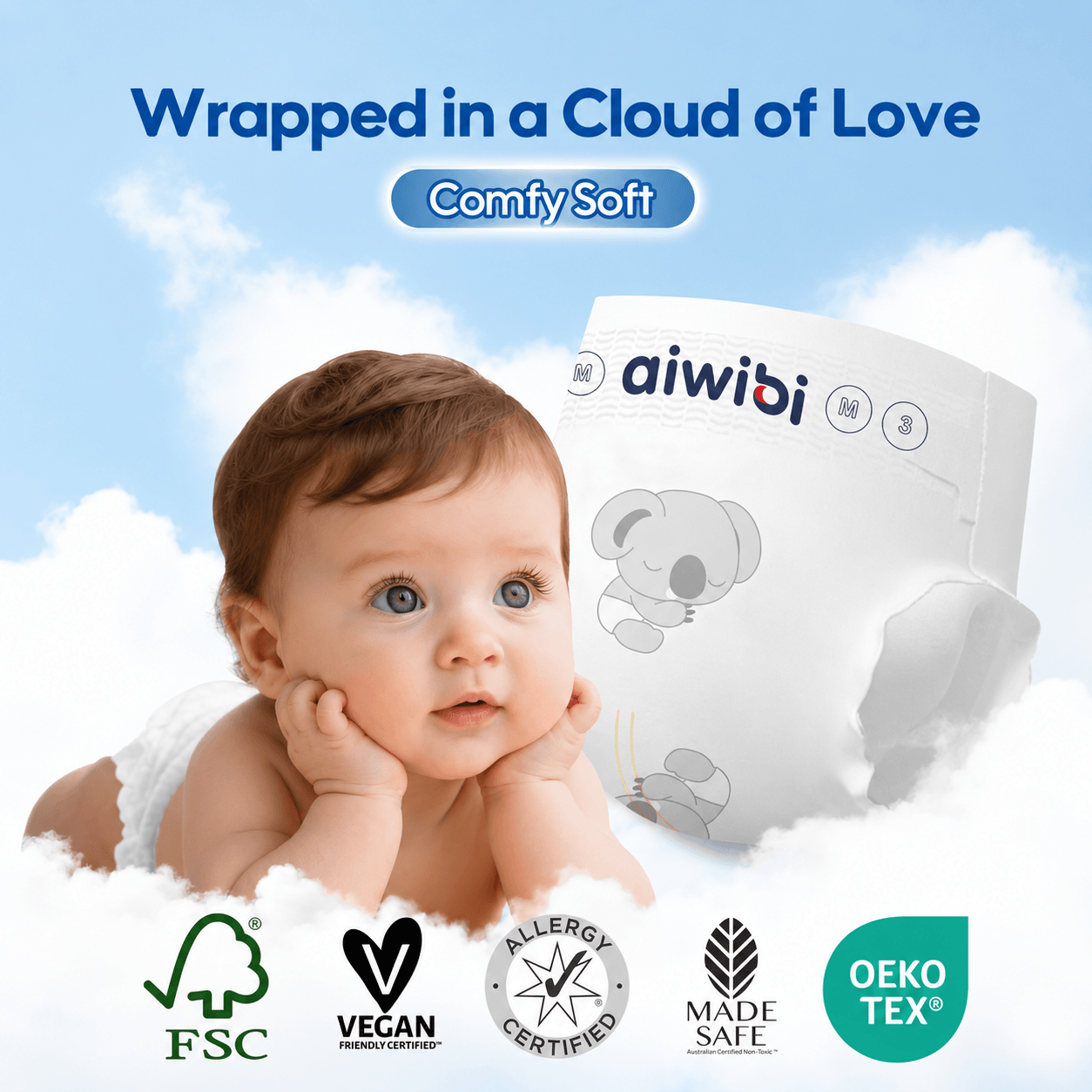 Aiwibi Premium Natural Newborn Diapers NB 0–5kg – 22 Pcs