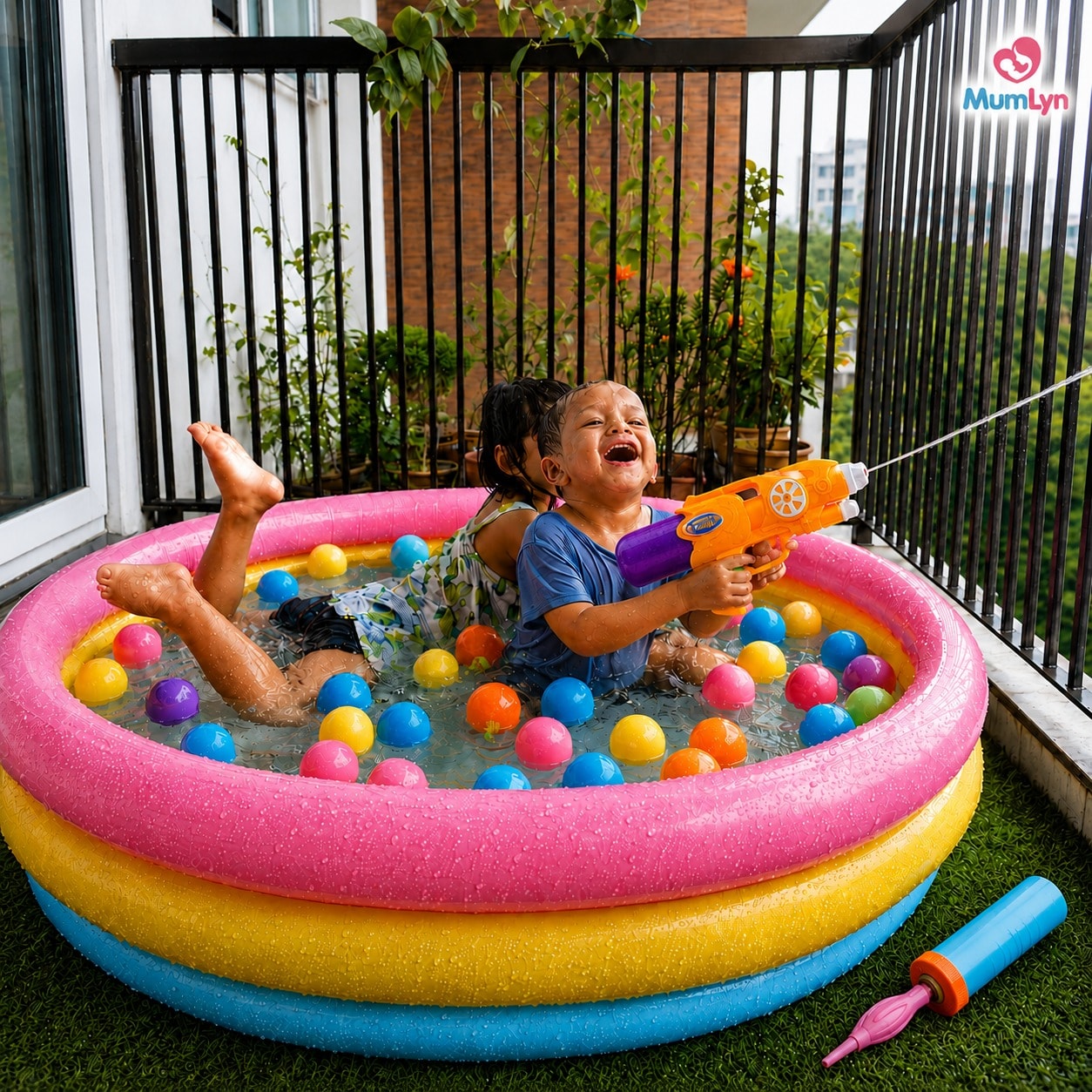Intex 45×10 Inch Inflatable Kids Swimming Pool Combo with 2 Water Guns, 30 Balls & Manual Pumper