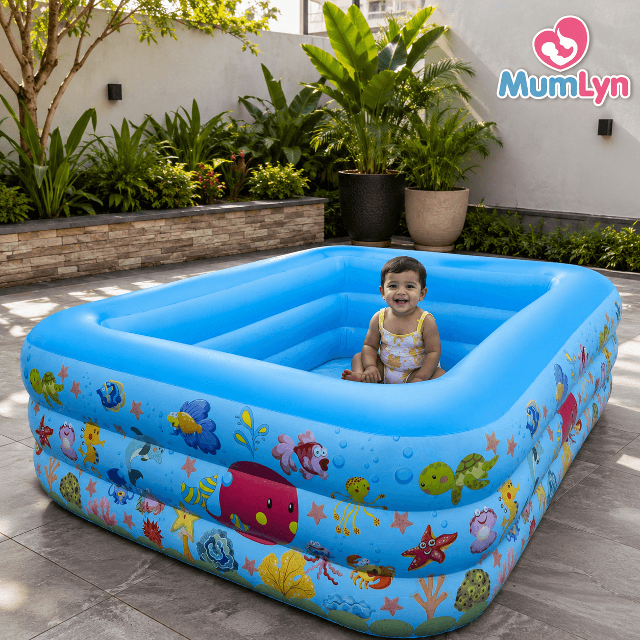 Small Family Size Inflatable Pool with Electric Pump & 30 Colourful Balls