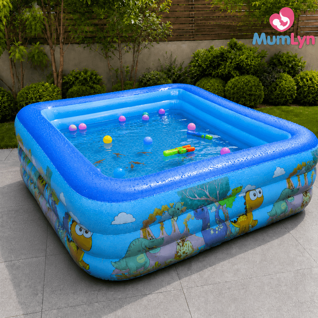 Small Family Size Inflatable Pool with Electric Pump & 30 Colourful Balls