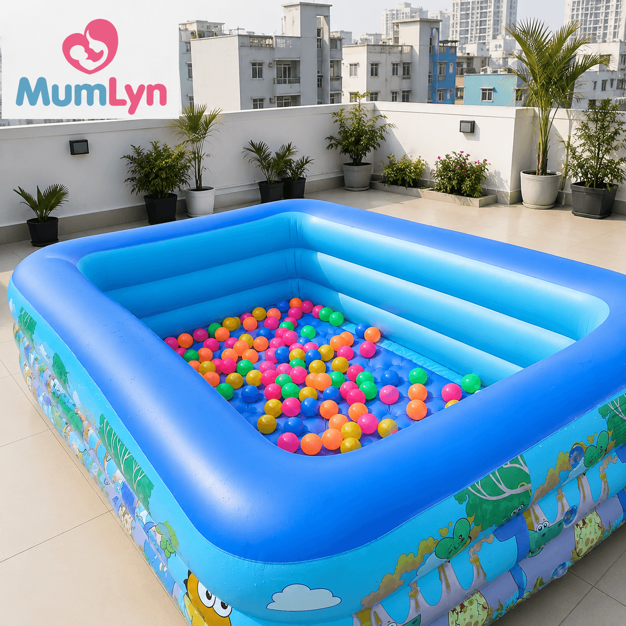 Medium Family Size Inflatable Pool with Free Electric Pump & 30 Balls
