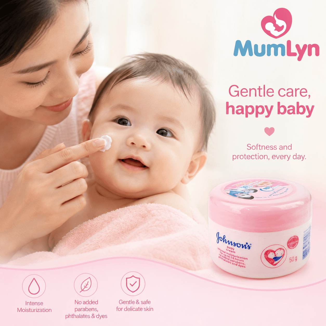 Johnson’s Baby Cream Intense Moisturization For 24 Hours 50gm — Made in Thailand