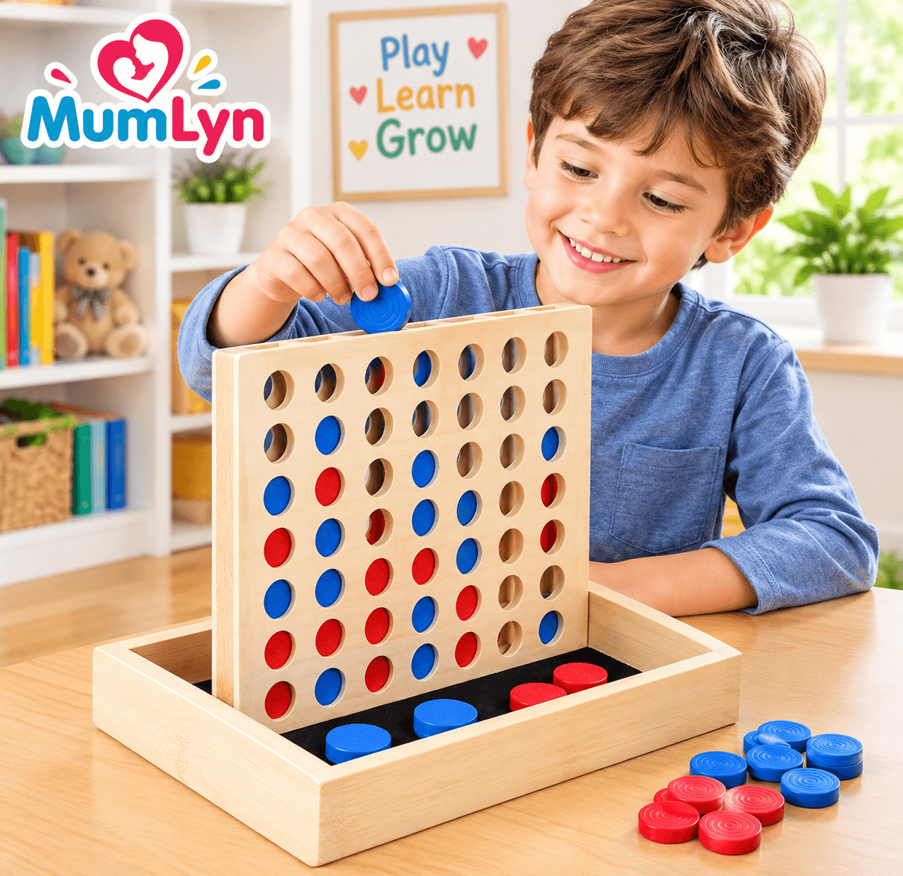 Wooden Connect 4 Strategy Board Game for Kids