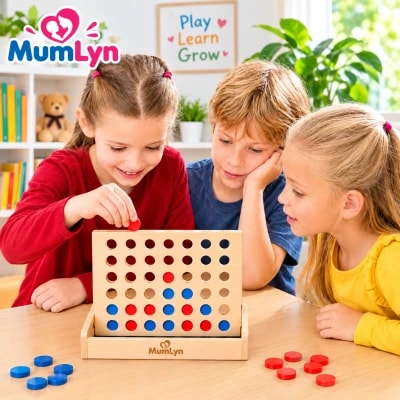 Wooden Connect 4 Strategy Board Game for Kids