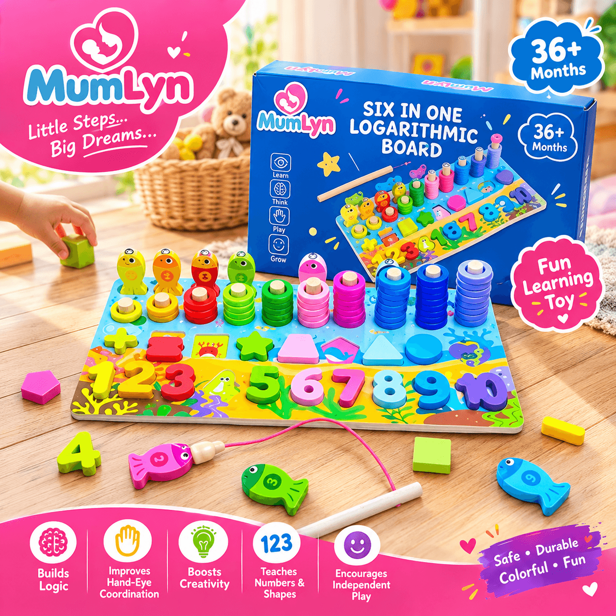 6-in-1 Wooden Educational Learning Board for Kids