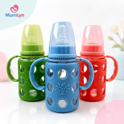 Minitree Glass Regular Neck Feeding Bottle with Handle 120ml