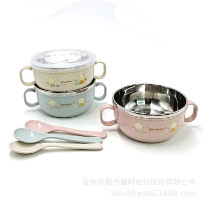 Baby Feeding Bowl with Lids Stainless Steel Double-Layered Insulated Bowl Spoon Set Children Tableware – 1pcs (Any Color)